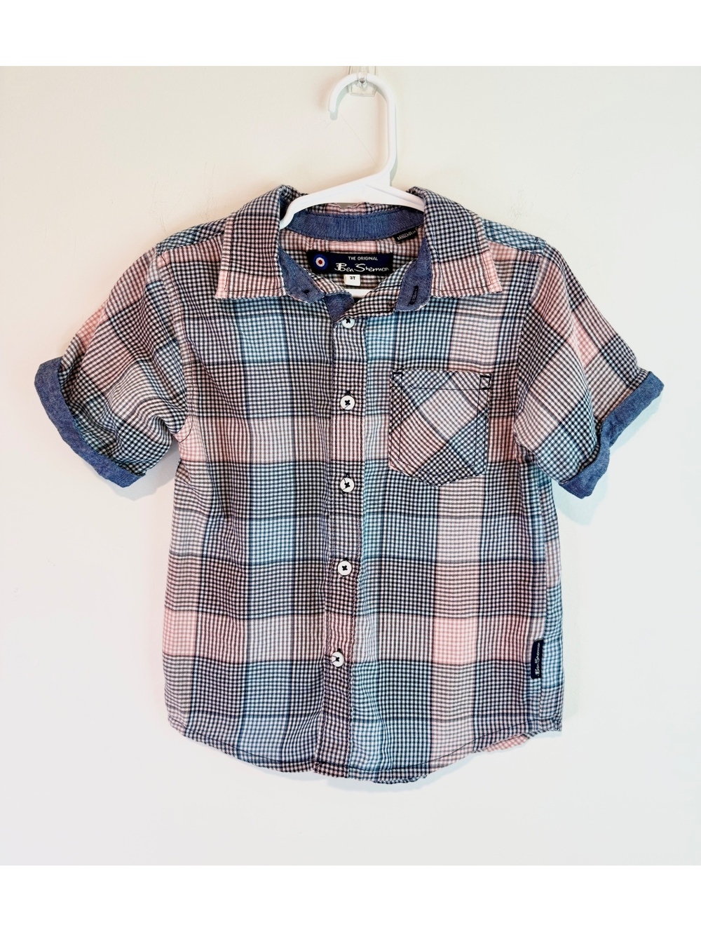 Ben Sherman Toddler Boys 3T Button-Up Shirt Blue and Pink Plaid